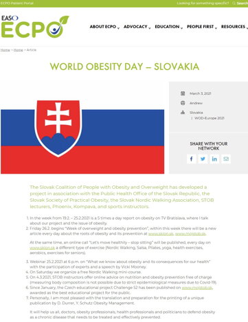  Článok o Svetovom dni obezity 2021 v SR, uverejnený na https://eurobesity.org/110582-2/